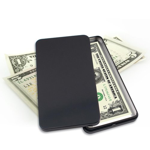 2 PCS Black Metal Cash Box - Single Row Currency Tray Money Holder with Lid - Money Saving Organizer