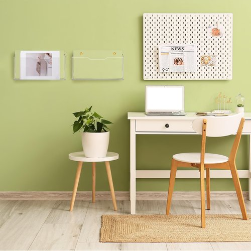 Feifeiya 2Pcs Clear Acrylic File Holder Wall Mount Mail Magazine Organizer File Holders with Screw Wall Pocket Office Document Storage Rack Magazine Letter Brochure(14 x8.3 x1.2,Horizontal)