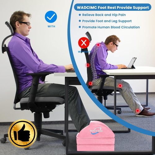 WADCIMC Foot Rest for Under Desk at Work, Warmer Feet Pocket Footrest,Foot Stool with Washable Cover,Comfortable Footrest with 3 Adjustable Heights, for Office Gaming Chair, for Leg Support, XL(18IN)