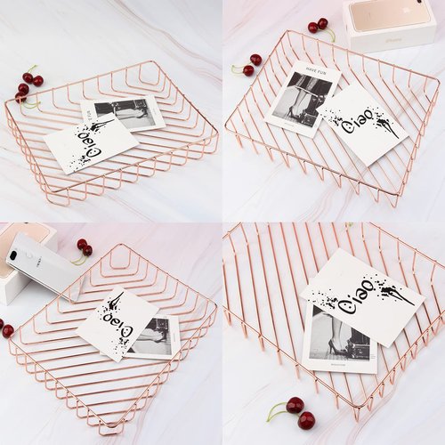 Okllen 3 Pack Wire Desktop File Organizer, Rose Gold Paper Tray, Office Document Storage Basket for Home, Pantry, Classroom