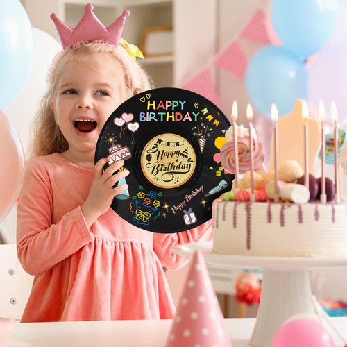 Vinyl Record Birthday Decorations Happy Birthday Guest Book Alternatives with Pens DIY Vinyl Birthday Favor Sign Poster Music Lover Birthday Table Decors with Clock Accessories, Not Include Battery