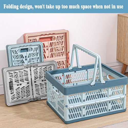 YTAONS Collapsible Storage Crate with Handles, 20L Foldable Plastic Basket, Organizer Container (Light blue, M)