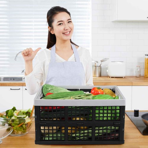 Qqbine 34 L Plastic Stackable Collapsible Crate, 4 Packs