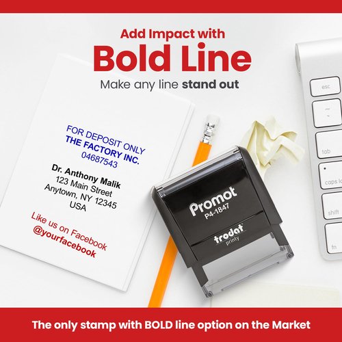 Promot Self Inking Custom Stamp - Up to 4 Lines of Personalized Text, Customized Address Stamp with Easy to Change Ink Cartridge (Medium)