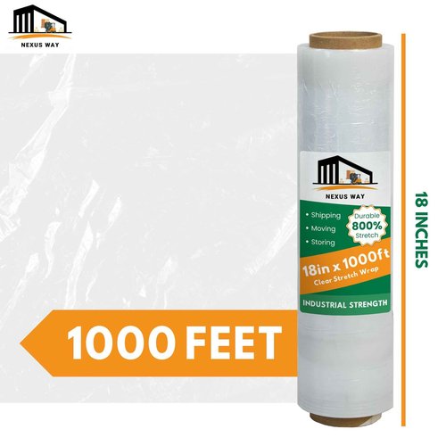 NEXUSWAY 18'' Shrink Wrap for Moving - Stretch Film Pallet Wrap Roll Heavy Duty 1000 feet 80 Gauge Industrial Strength up to 800% Stretch 20 Microns for Shipping Moving Furniture (Pack of 4)