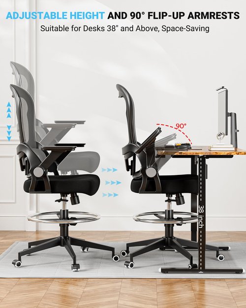 Frylr Office Drafting Chairs Adjustable Height - Extended Height Office Chairs with Ergonomic Lumbar Support, Tall Desk Chair for Standing Desk, Counter Height Chair with 400 LB Capacity, Black