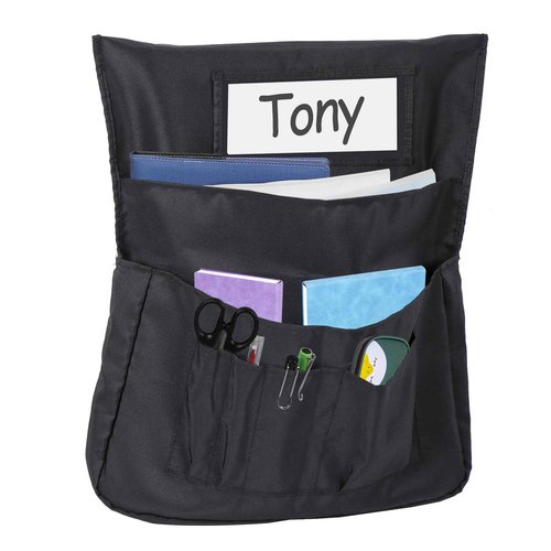 Toriexon Chair Pockets 24 Pack, 17 x 18 Inch Black Chairback Buddy With Name Slot, Classroom Organizer for Kids' Back of Chair
