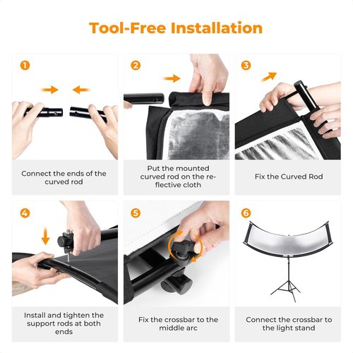 K&F CONCEPT U-Shape Reflector - 4-in-1 Curved Reflector 180x60cm with Stand & Storage Bag for Photography