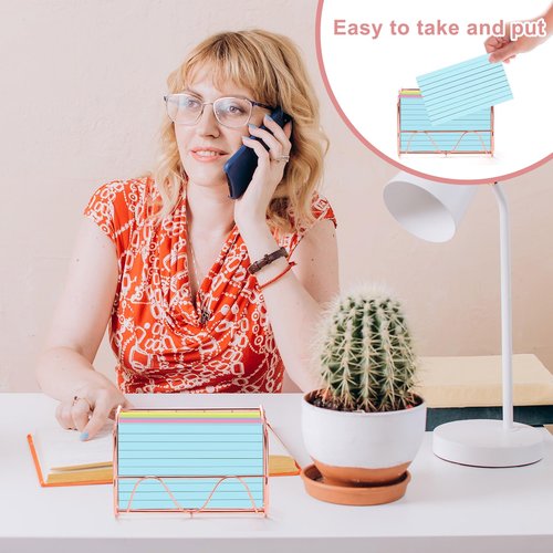 2 PCS Index Card Display Stand 3x5 Inch Business Card Stand Gold Metal Index Card Holder Greeting Cards Holders Capacity 200 Sheets Business Cards Organizer Desk Table Home Office (Rose Gold)