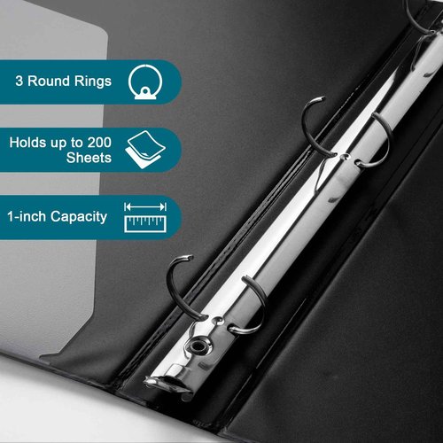 1'' Economy 3-Ring Binders, 1-inch Round Rings, Holds 200 Sheets US Letter Size, ClearVue Presentation View, Non-Stick, Black (24)