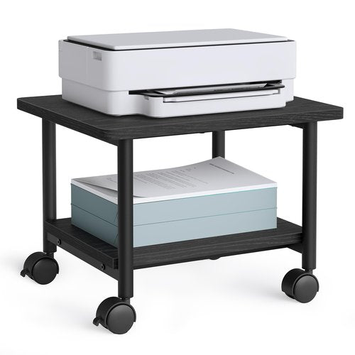 VASAGLE Heavy-Duty Printer Stand with Locking Wheels, 2-Tier Industrial Mobile Cart with Storage Shelf, Under Desk Printer Table for Home, Office, 13.4" Height, Ebony Black UOPS02B