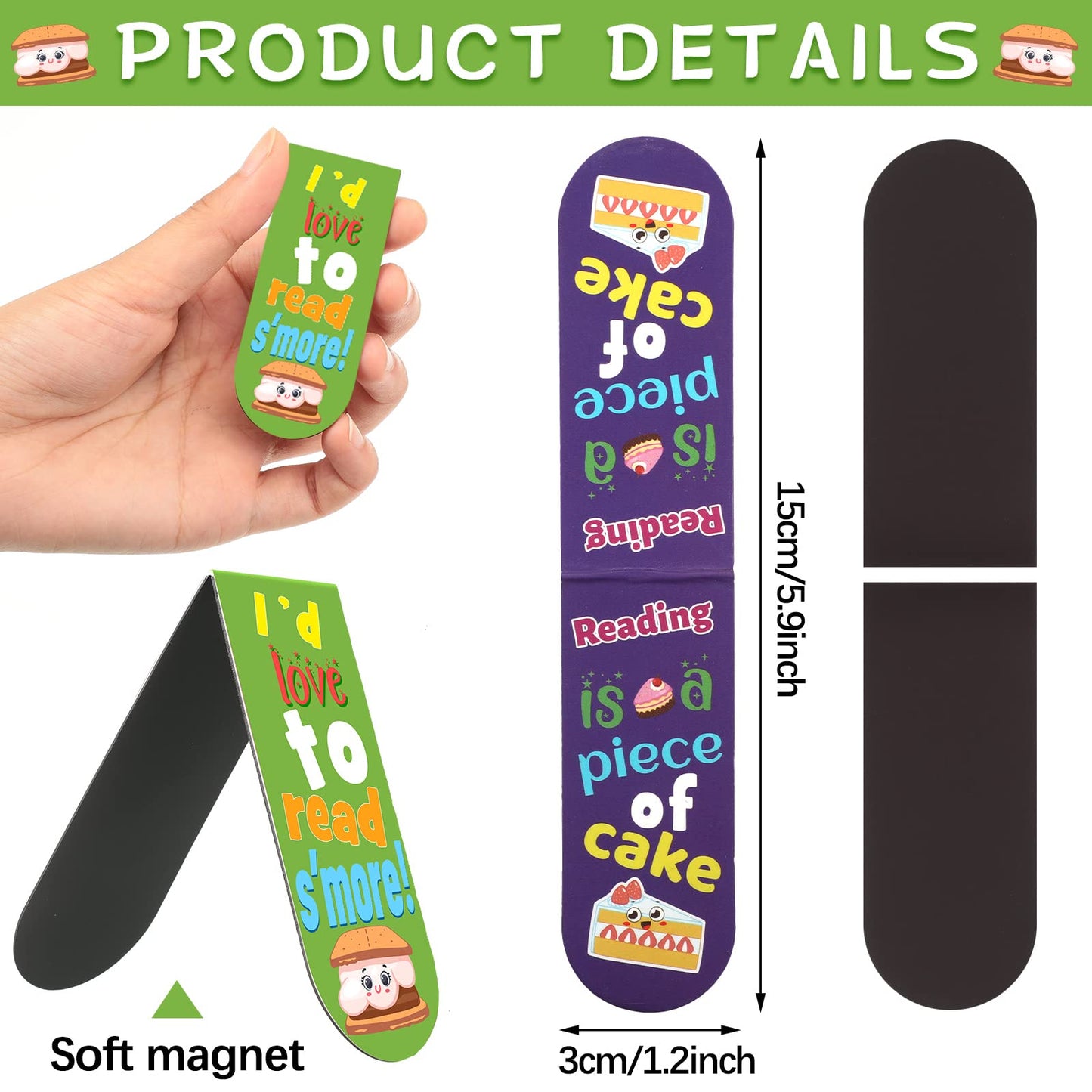 48 Pack Scented Bookmarks Magnetic Scratch and Sniff Fruit Food Bookmarks for Kids Cute Page Markers with Sayings for Kids Students Teens Teachers (Food Flavor)