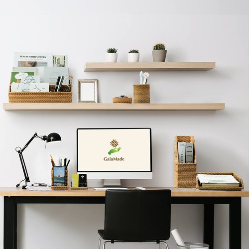 GAIAMADE Pen Holder with Phone Stand and Paper Clip Holder Bundle, Wicker Pencil Holder and Paper Clip Cup, Pencil Holder with Cell Phone Stand for Office Desk Organization and Home Decoration