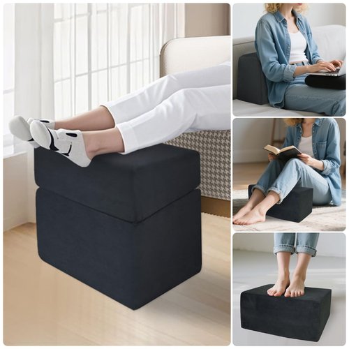 Adjustable Foot Rest for Under Desk at Work - 3-in-1 Ergonomic Foot Stool with Zipper Connection, 6.3"/11.8"/16" Height Adjustable for Office, Home & Gaming (Black)