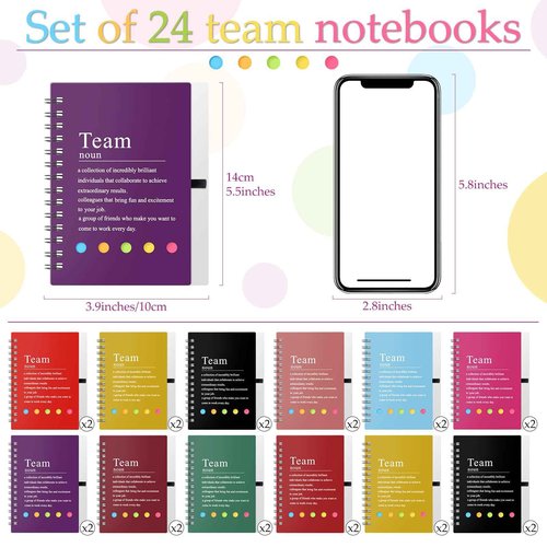 Feifeiya 24 Pcs Team Appreciation Gifts Bulk for Employee Inspirational Spiral Notebooks with Sticky Notes Inspirational Team Notepads for Teacher Nurse Coworker Staff Volunteer Gifts(Bright Color)