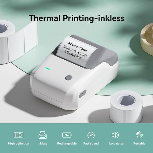 NIIMBOT B1 Label Maker - 2 Inch Portable Sticker Printer for Home, School & Business | Gray & White