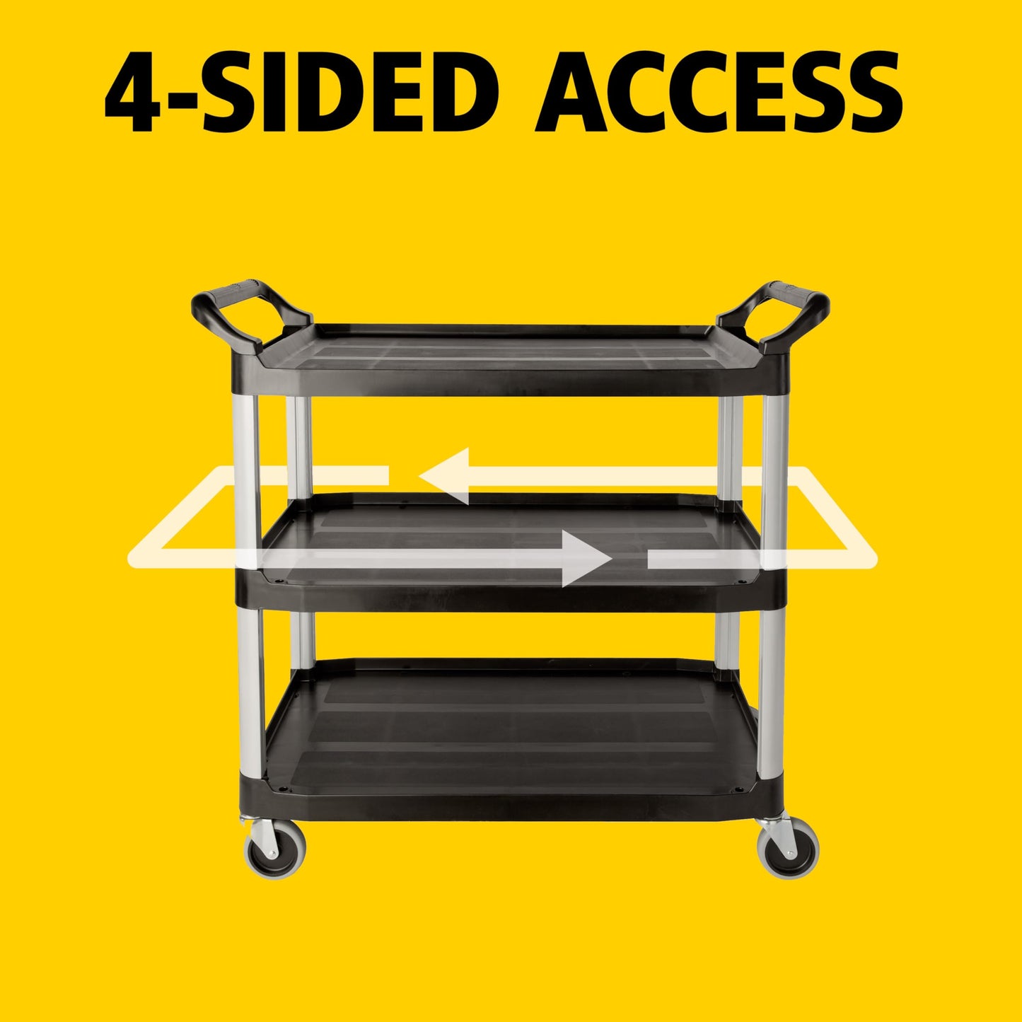 Rubbermaid Commercial Products Heavy Duty 3-Shelf Rolling Service/Utility/Push Cart, 300 lbs. Capacity, Black, for Restaurant/Cleaning/Office use (FG409100BLA)