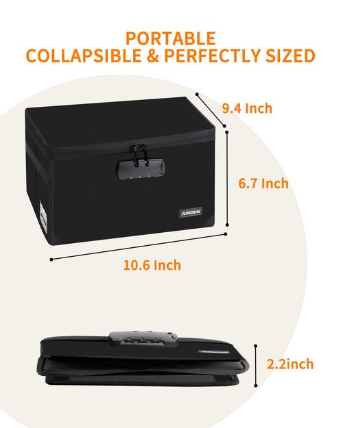 JUNDUN Index Card Holder with Lock,Collapsible Fireproof Index Card Box fits 1200 5x8-Inch Flash Cards - Business, Recipe, or Note Card Storage Boxes - Black