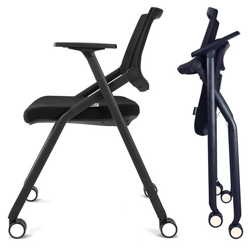 BROBRIYO Ultra Folding Chair with Wheels and Paddle, Ergonomic Mesh Back and Arms for Office, Meetings, Conferences, Receptions, Training Rooms & Folding Office Chairs - Black 2