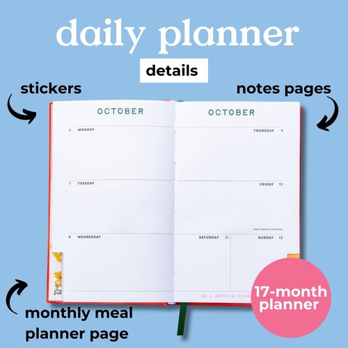 ban.do 17-Month Classic Daily and Weekly Planner Dated August 2025 - December 2026, Hard Cover Self Care Journal, Agenda with Monthly Calendar, Stickers, Art & Bonus Pages (Pink Plaid)