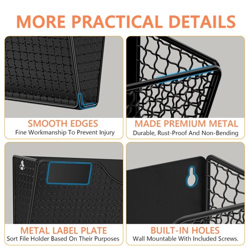 MFTEK Magnetic File Holder, 2 Pockets Magnetic File Folder Holder No Drilling Magnet Paper Mail Organizer Magazine Basket, Hanging Wall Storage Rack for Fridge Cabinets Office Classroom