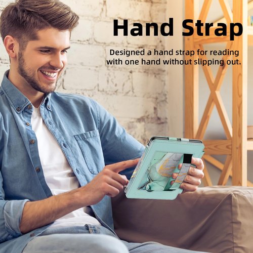 Famavala Slim Foldable Stand Case for 7" inch 2024 with Auto Wake/Sleep, Hand Strap; not fit for Kobo Libra (Green Marble)