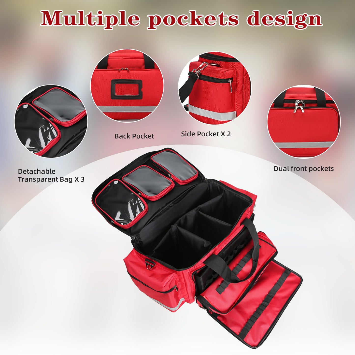Medical Empty Bag First Aid Bag Emergency Responder Trauma Bag Empty, Professional First Aid Kits Storage Medical Bag with Inner Dividers and No-Scratch Bottom,Trauma Bag for Home Health Nurse Bag