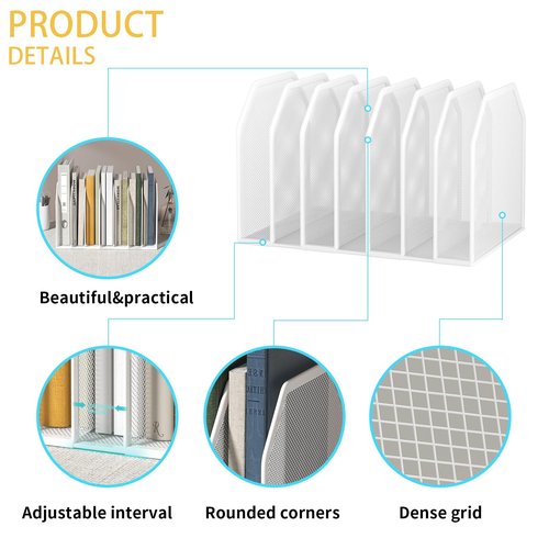 FANXIYQ Vertical File Organizer for Desk - Metal Mesh File Holder with 7 Compartments, File Folder Rack & Document Storage Stand, File Sorter for Office/Home/School Use - 12.8" x 8.5" x 7.9"
