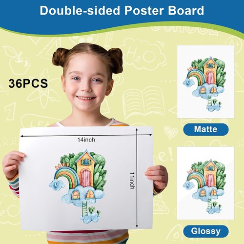 ROOKEA White Poster Board Paper - 36 Pcs Bulk for Vision Boards, Arts & Crafts | 11x14 Size