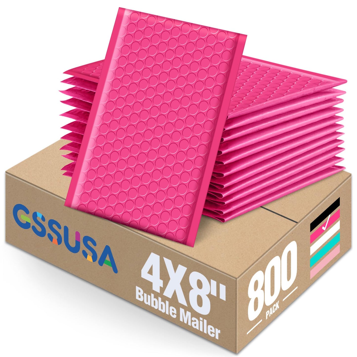 GSSUSA Pink Bubble Mailers 4x8 Small Padded Envelopes, 800 Pack, Strong Adhesion Self-Seal Bubble Envelopes for Small Business