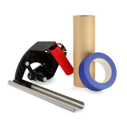 IDL Packaging Masking Kit - 9" x 60 Yards Brown Masking Paper (1 Roll) & 1.41" x 60 Yards Blue Tape (1 Roll) & Manual Paper/Tape Dispenser (Built-in Blade)