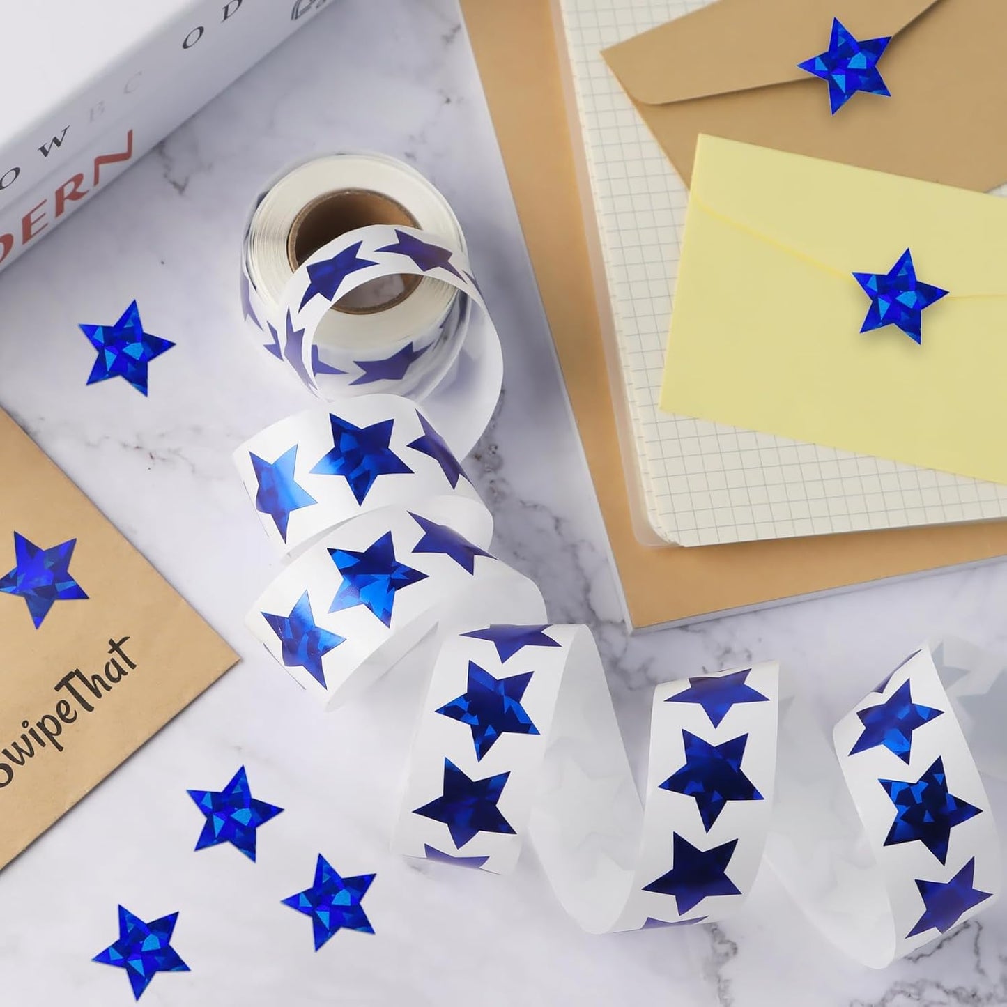 Skiennix Holographic Blue Star Stickers - 500 PCS Self-Adhesive Glitter Foil Labels for Kids & Teachers