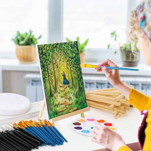 160 Pack Canvas with Easel Miniature Painting Kit with Wooden Easel and Blank Canvas Boards, Detail Paint Brushes Set for Kids Adults Couples Paint Party Supplies Paint and Sip Date Night Kits