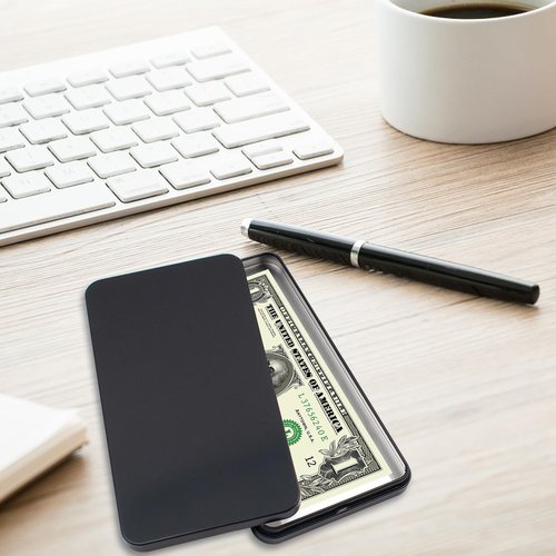 2 PCS Black Metal Cash Box - Single Row Currency Tray Money Holder with Lid - Money Saving Organizer