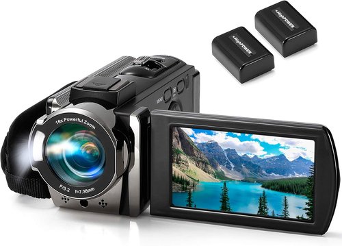 Kimire Full HD 1080P Video Camera Camcorder - 24MP, 16X Zoom, 3.0" LCD, 270° Rotation, 2 Batteries | Black