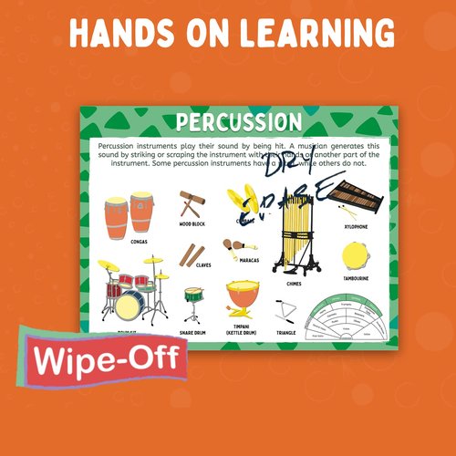 Musical Instrument Family Posters 6 Pack - Music Posters Includes Orchestra Seating Chart. Dry-Erase Music Classroom Supplies for Teachers. 13x17 inch