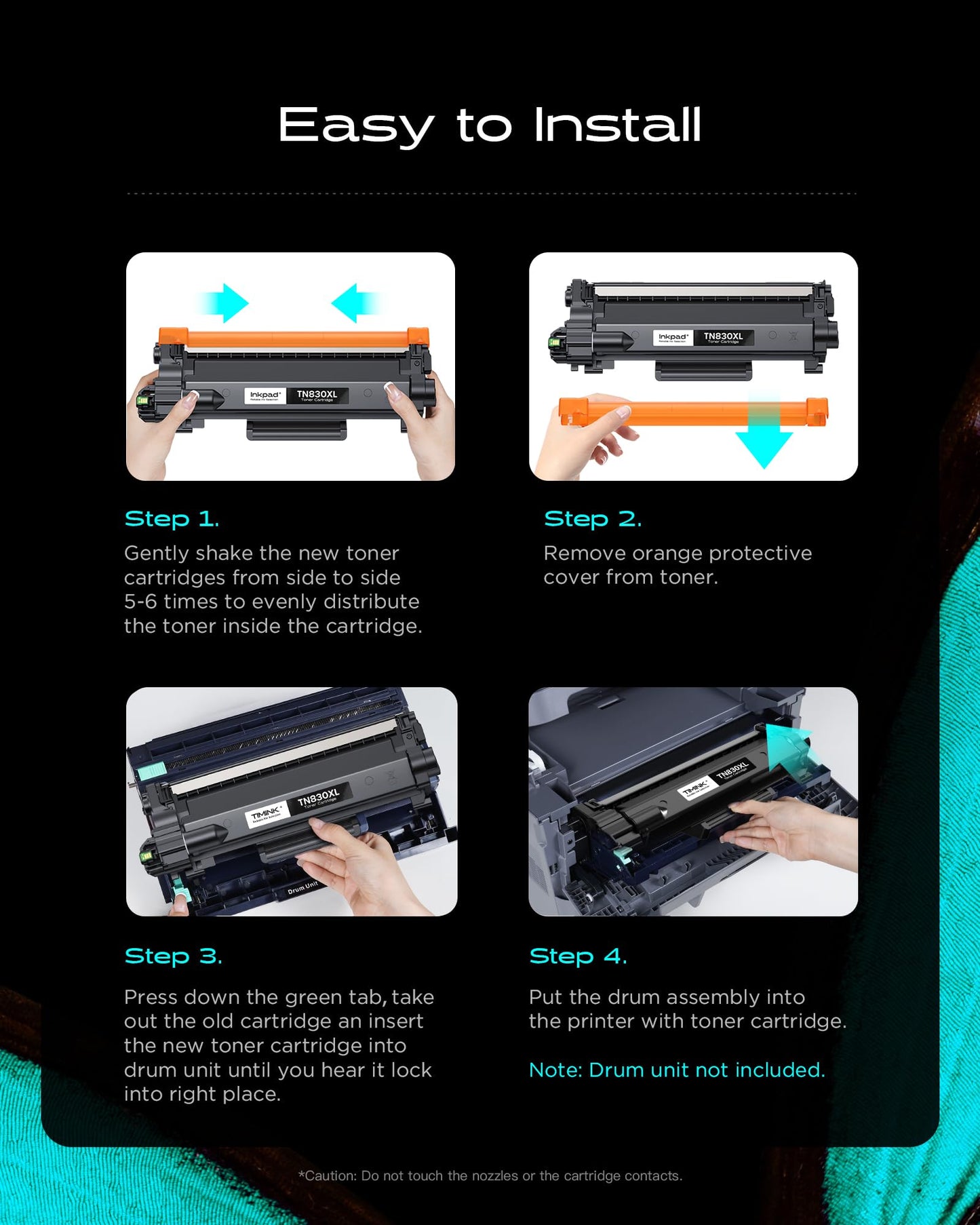 iNKPAD Compatible TN830XL TN830 Toner Cartridge for HL-L2460DW DCP-L2640DW Replacement for Brother TN 830 XL/V/R Toner with MFC-L2820DW HL-L2400D HL-L2405W HL-L2460DWXL Printers (4Pack, Black)