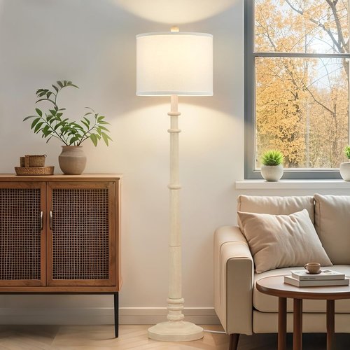 Regine Switzerland 60" Farmhouse Floor Lamp - Vintage Adjustable Color Temperatures | Rustic Linen Shade for Living Room & Bedroom