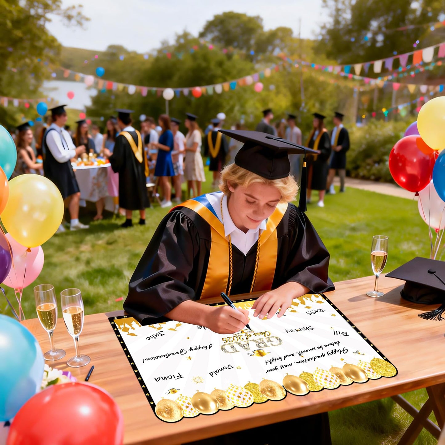 Jumbo Graduation Card Guest Book with Envelope, Class of 2026 Big Folded Congrats Grad Signature Card for Graduation Party Decorations, Large Greeting Card for High School College Graduates Black Gold