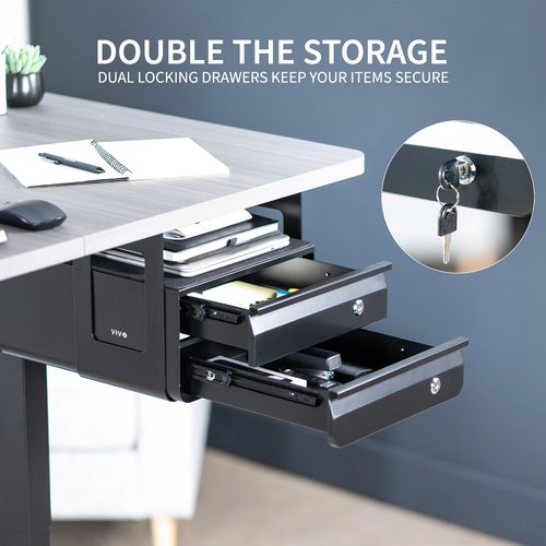 VIVO 13 inch Under Desk Double Stacked Slide Out Drawers with Lock, Secure Home Office Storage Organizer, Black, DESK-AC03L-2B