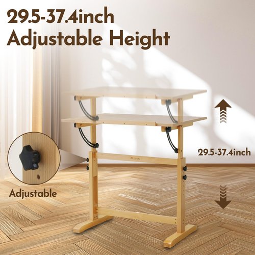 conda Wood Adjustable Drafting Table 35.5" x 23.5" - Beech Wood Art Desk with Adjustable Height & Tilting, Pencil Ledge, and Ruler for Writing, Reading, Design, and Crafting