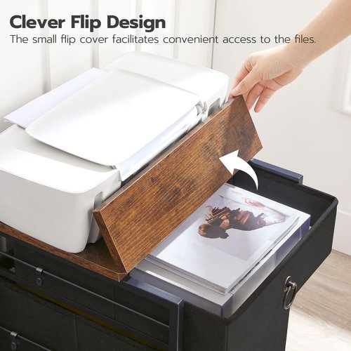 HOOBRO File Cabinet, 2-Drawer Vertical Mobile Office Cabinet, Rolling Printer Stand, for A4/Letter Size Files, Nonwovens Drawer, for Home Office, Rustic Brown and Black BFK21WJ01