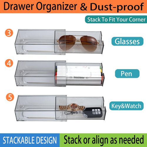 5 Pack Acrylic Makeup Organizer Clear Stackable Storage Drawers Tall Acrylic Bathroom Makeup Organizer for Cosmetic,Beauty Supplies,Ideal for Vanity, Undersink,Cabinet,Desk Home Organization