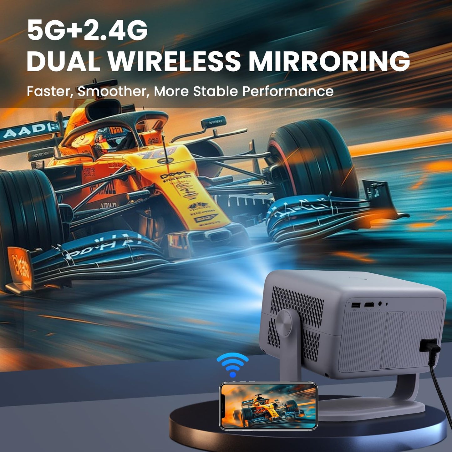Smart Android Projector with 4K 8K Support, 600 ANSI, 360° Rotatable Mini Projector with Wifi6 and Bluetooth5.2, Auto Keystone & Electric Focus 1080P Portable Movie Phone Proyector for Home Outdoor