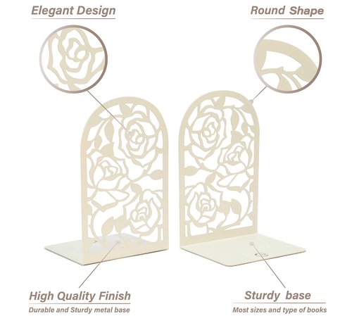 CNK Book Ends, Premium BookEnds for Bookend Shelves, Book Stopper Metal Book Ends for Home Office Heavy Books, Book Shelf Holder, Home Decorative, Book Stoppers, Book Holder (Rose White)