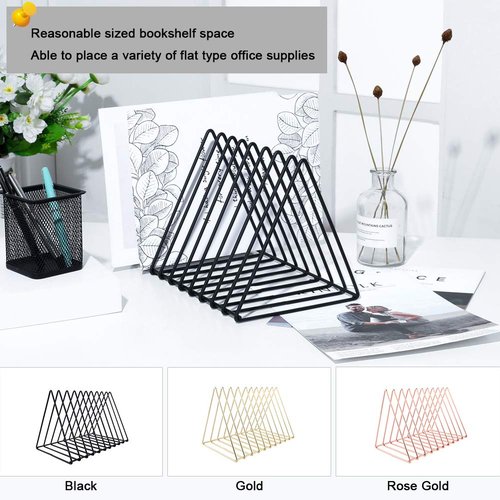 Urban Deco Triangle Desk Organizer - Metal Wire Magazine Holder, 10 Sections, Decorative File Folder Organizer, Vinyl Record Storage, Office File Holder - Black