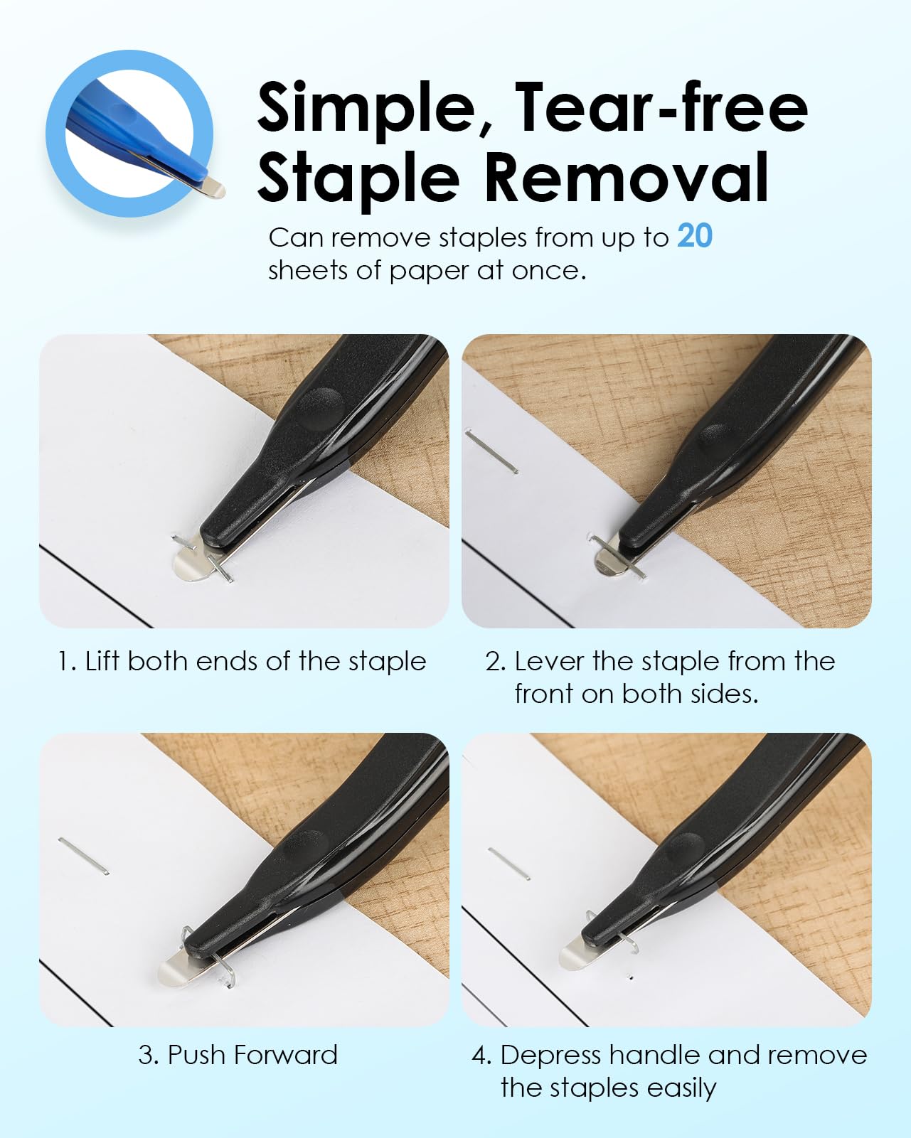 KTRIO Magnetic Staple Remover Tool 4 Pack, Professional Stapler Removers Flat Staple Puller Stick for Classroom, Office, Home, Classic Black