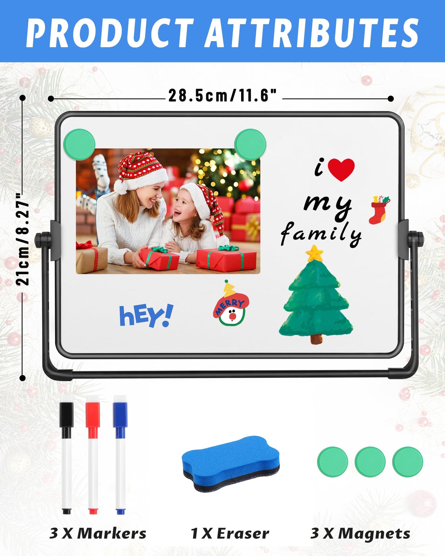 Dry Erase Whiteboard for Students,Small Mini Magnetic Double-Sided Desktop White Board with Stand,Portable Small Whiteboard with 3 Markers/3 Magnets/1 Eraser for Drawing, Home, School,8.27" x 11.8"