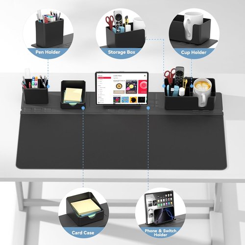 KDD Desk Pad Set - 5-in-1 Large Mouse Mat with Phone Stand, Cup Holder & Storage Box | Office & Home Accessories