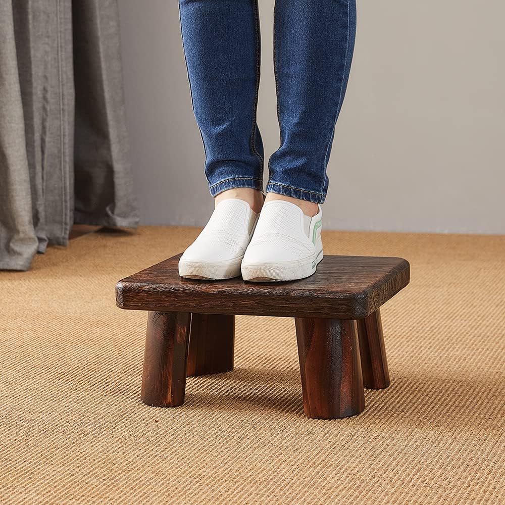 Skiennix Wooden Stool - Super Sturdy Bedside Step Stool for Kitchen & Bathroom | Supports Up to 500 LBS